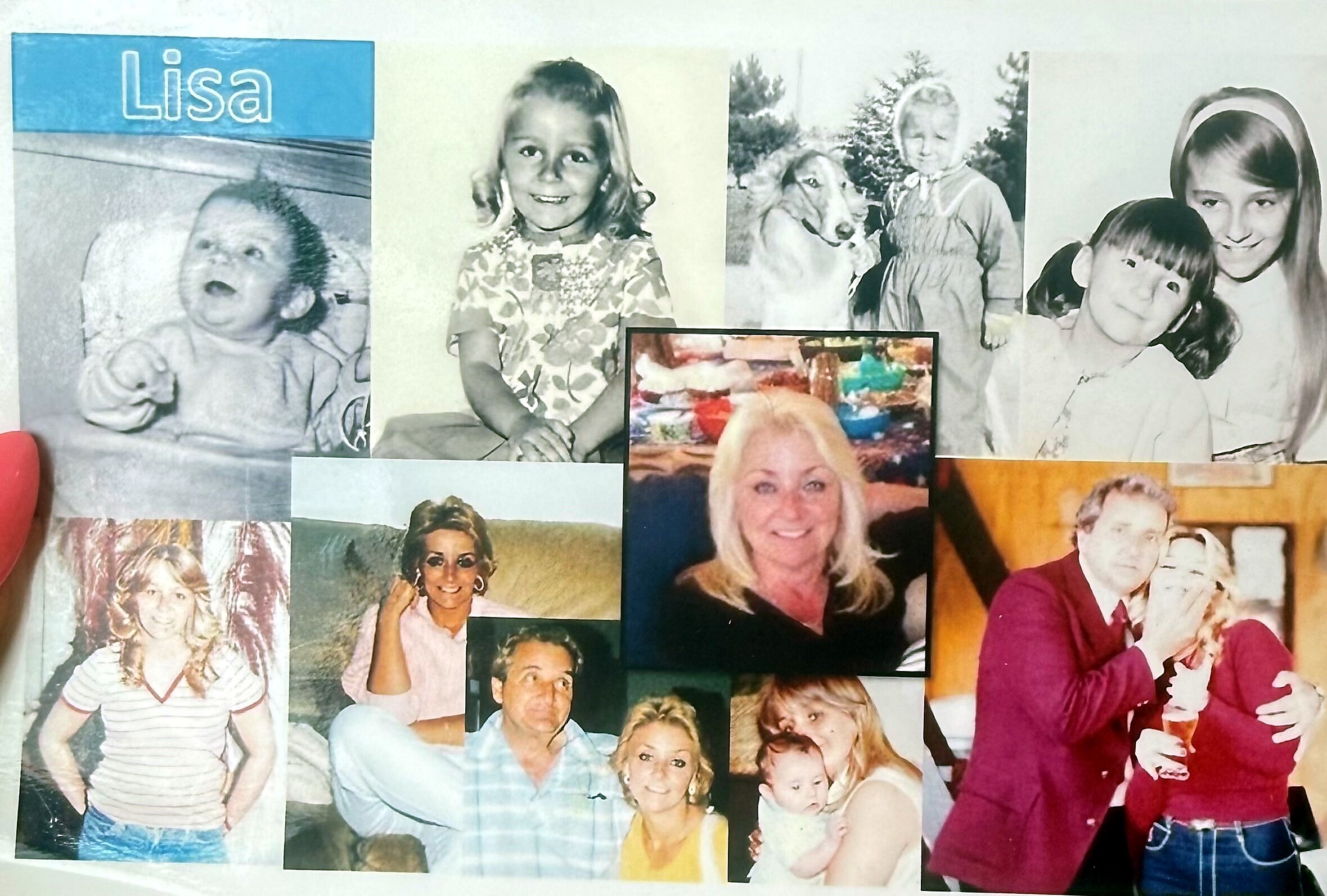 Collage of vintage family photos featuring children and adults, with a blue 'Lisa' label in the top left.