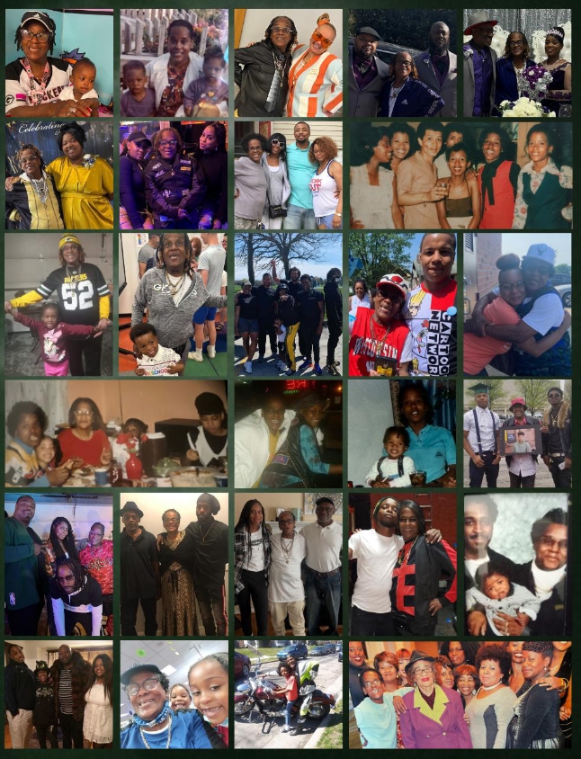 Collage of diverse people at family and community events, smiling and posing together.