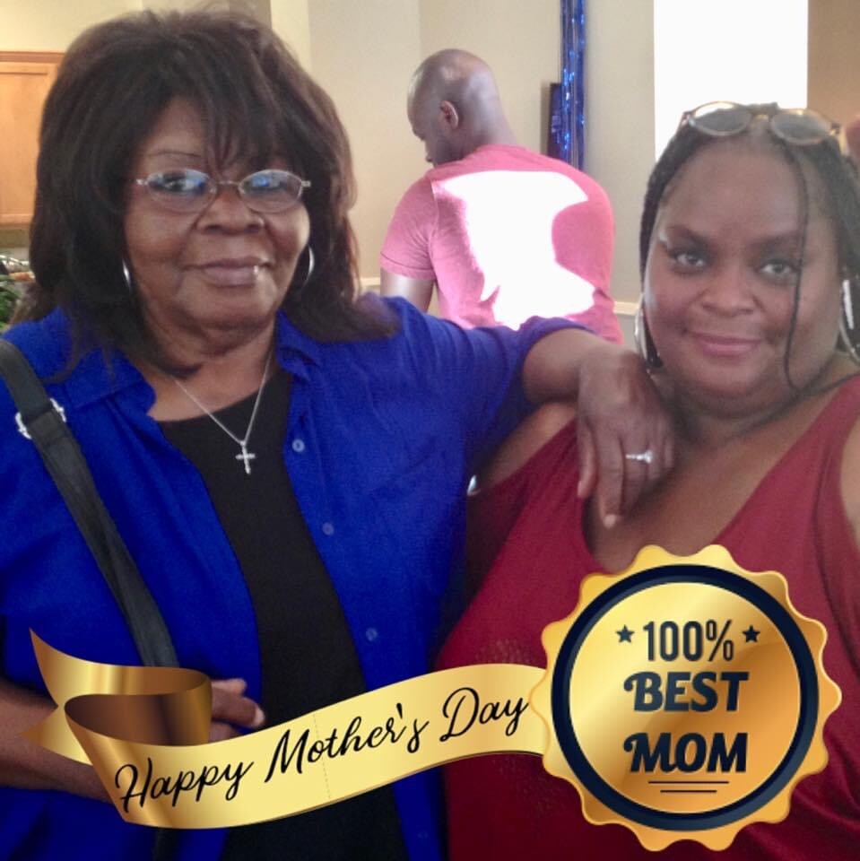 Two smiling women posing for Mother's Day, with a 'Happy Mother's Day' ribbon and a '100% Best Mom' badge overlay.